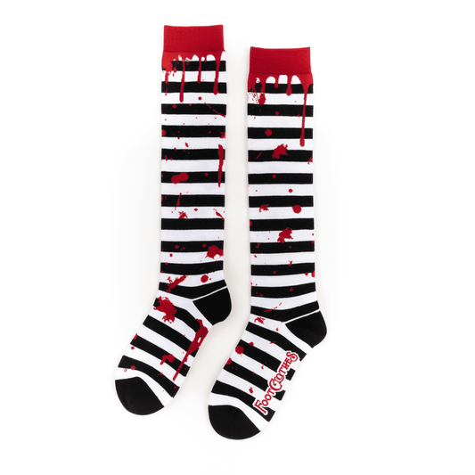 Sanguine Stripes Blood Spatter Knee High Socks - FootClothes