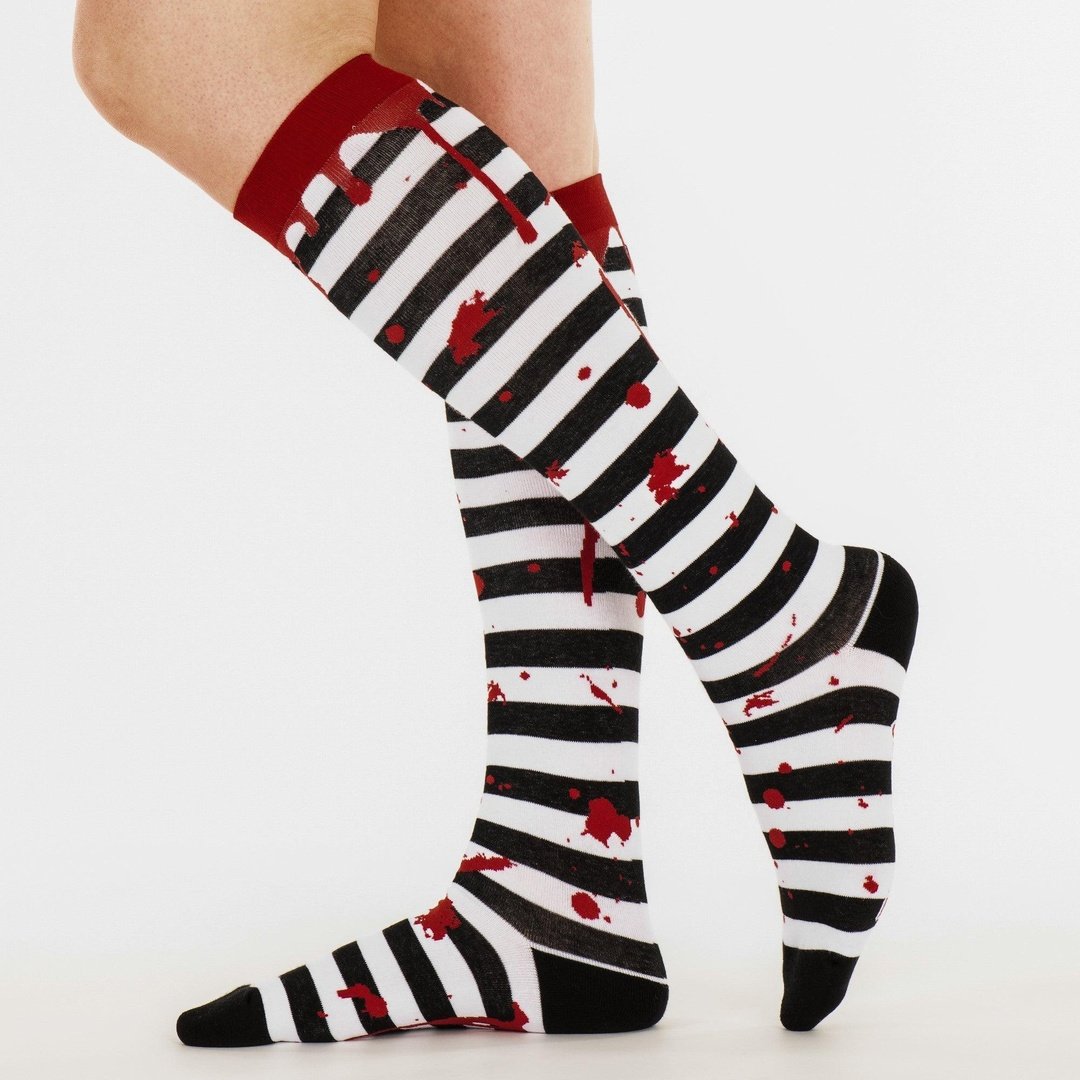 Sanguine Stripes Blood Spatter Knee High Socks - FootClothes