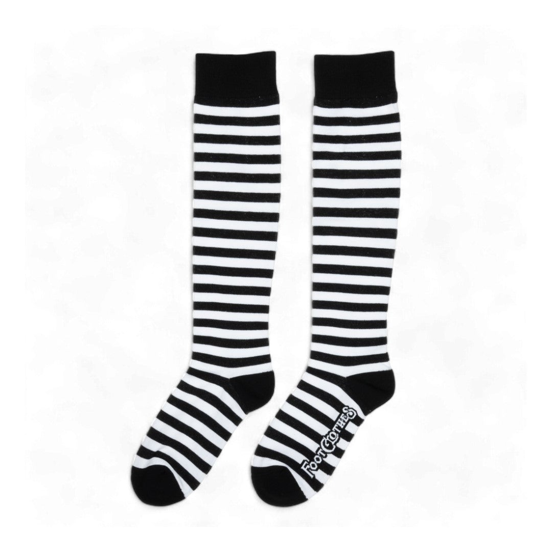 Wide Calf White and Black Stripes Knee High Socks