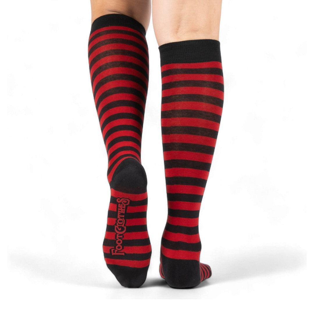 Cherry and Black Stripes Knee High Socks