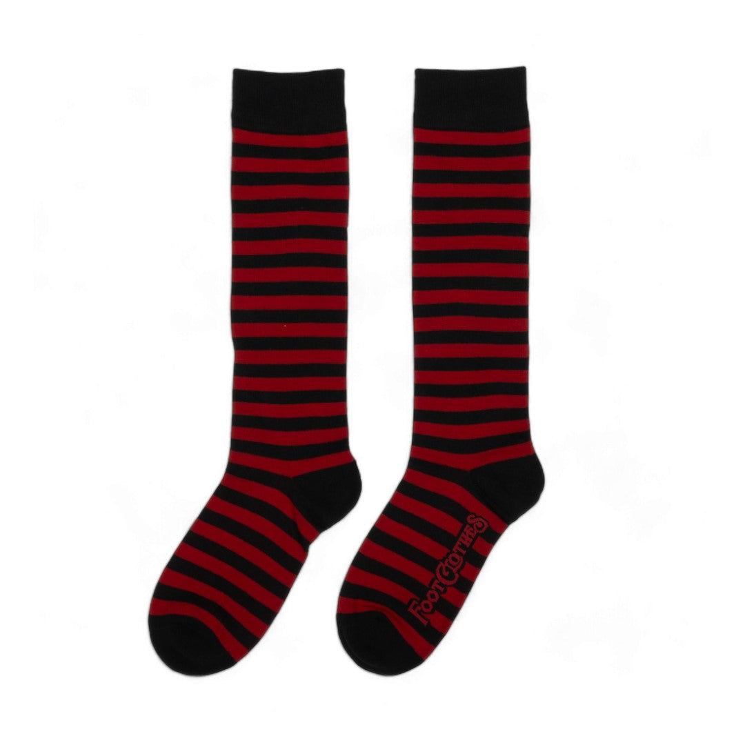 Cherry and Black Stripes Knee High Socks