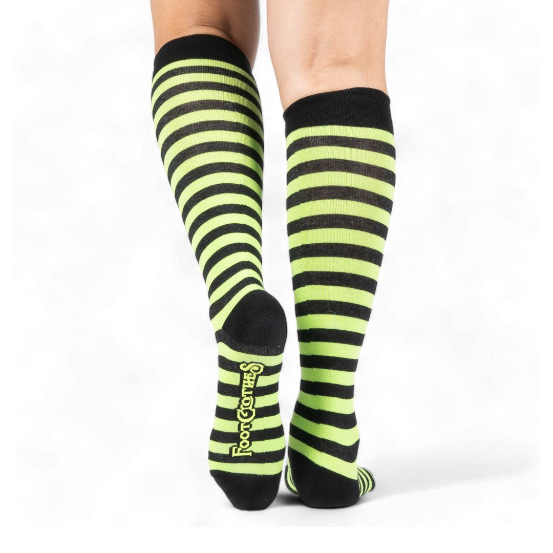 Electric Lime and Black Stripes Knee High Socks