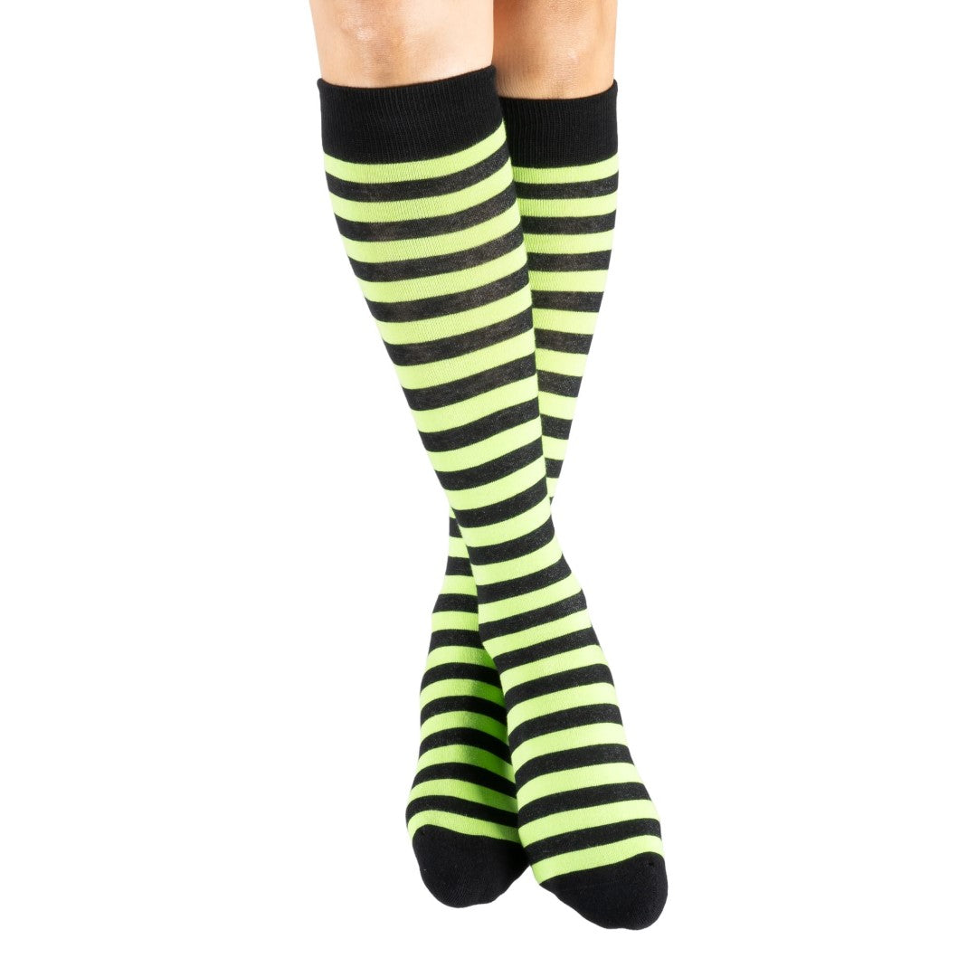 Electric Lime and Black Stripes Knee High Socks