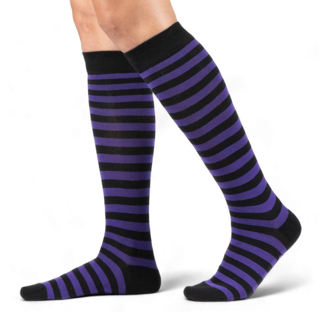 Grape and Black Stripes Knee High Socks