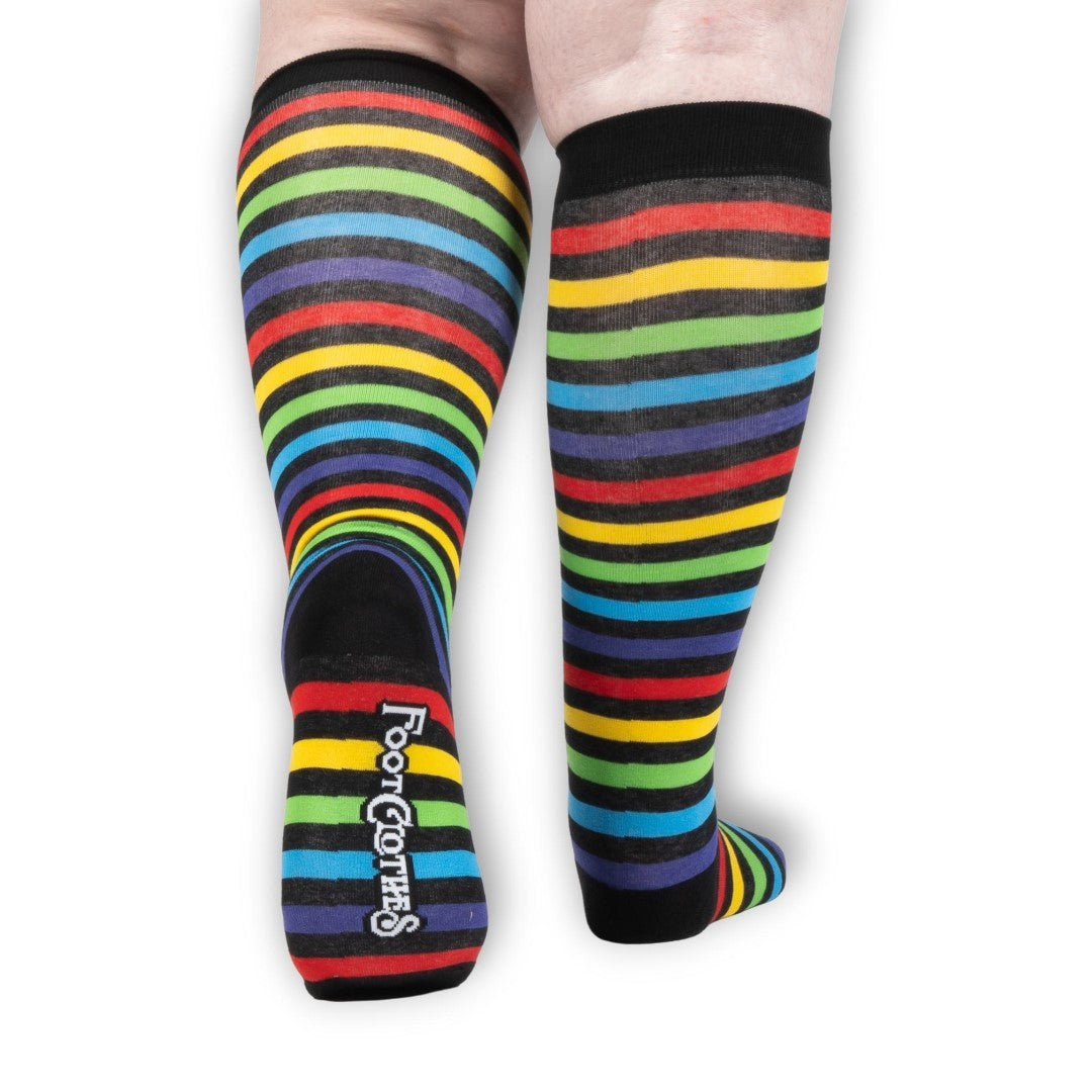 Wide Calf Radiant Rainbow Stripes Knee High Socks