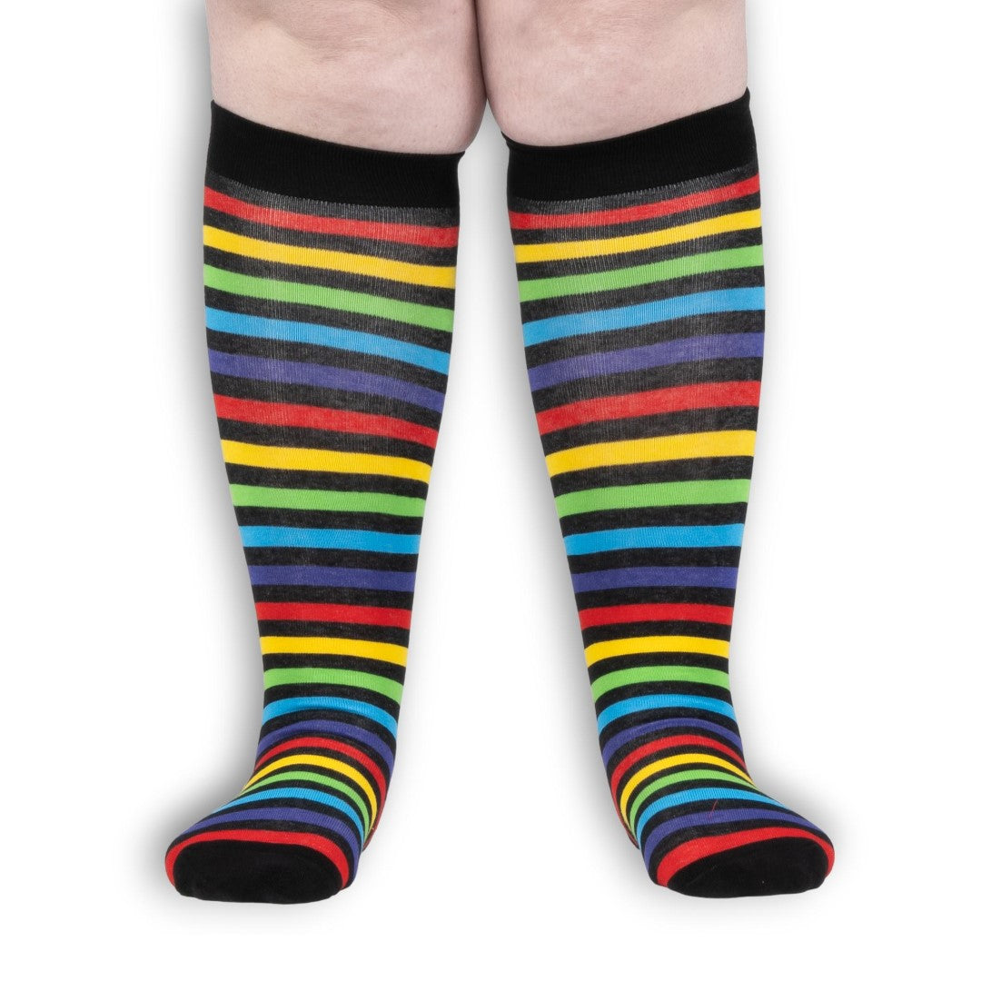 Wide Calf Radiant Rainbow Stripes Knee High Socks