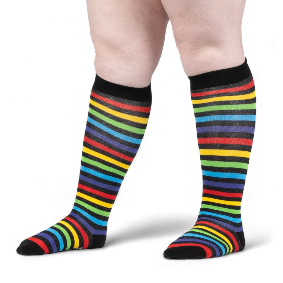 Wide Calf Radiant Rainbow Stripes Knee High Socks