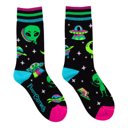Spaced Out Alien UV Reactive Crew Socks