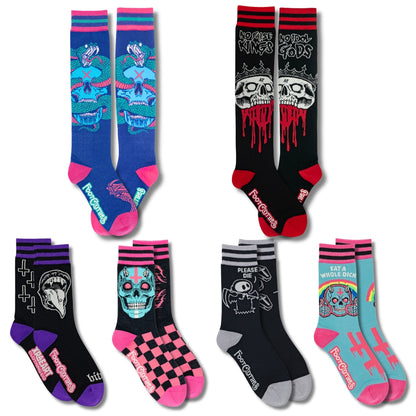 XRAEART Crew and Knee High Sock Pack | 6 Designs - FootClothes