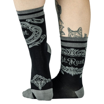 At Rest Coffin Plaque Crew Socks