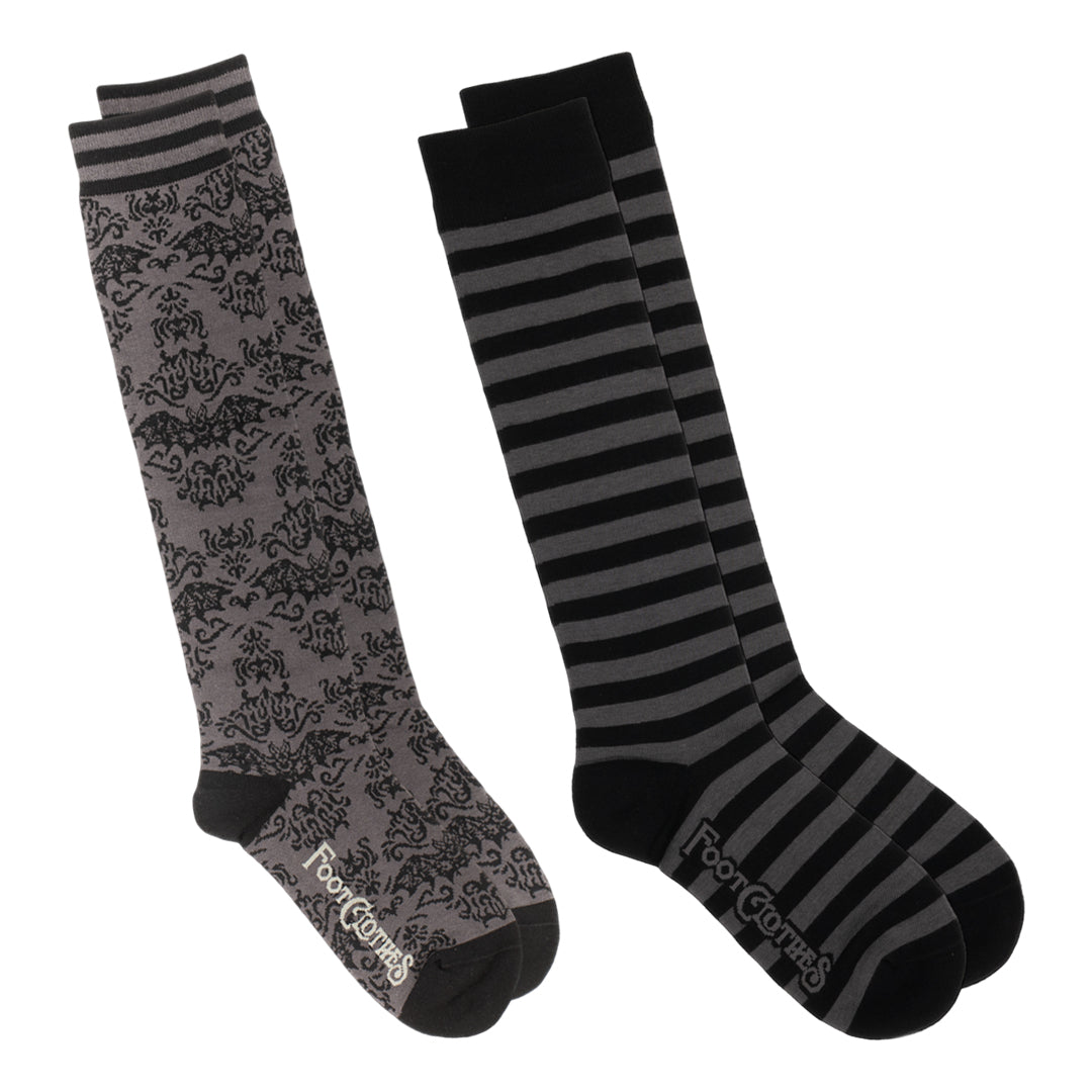 Grey & Black Knee High Sock Pack | 2 Designs - FootClothes