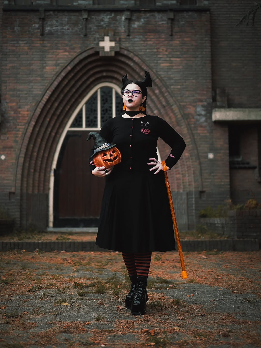 Pumpkin and Black Stripes Knee High Socks