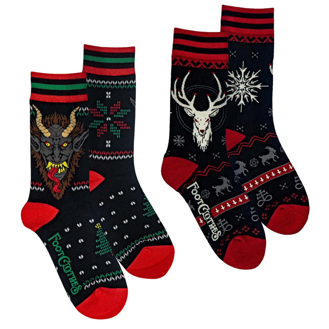 Krampus & Beelzebuck Holiday Crew Sock Pack  | 2 Designs - FootClothes