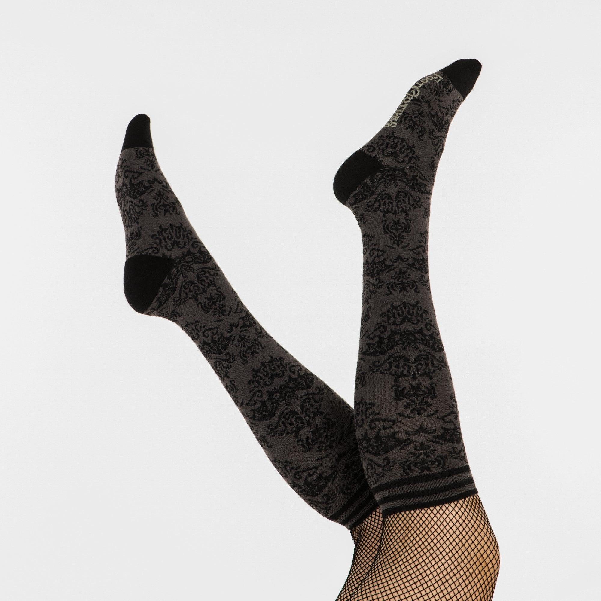 Bat Damask Knee High Socks - FootClothes
