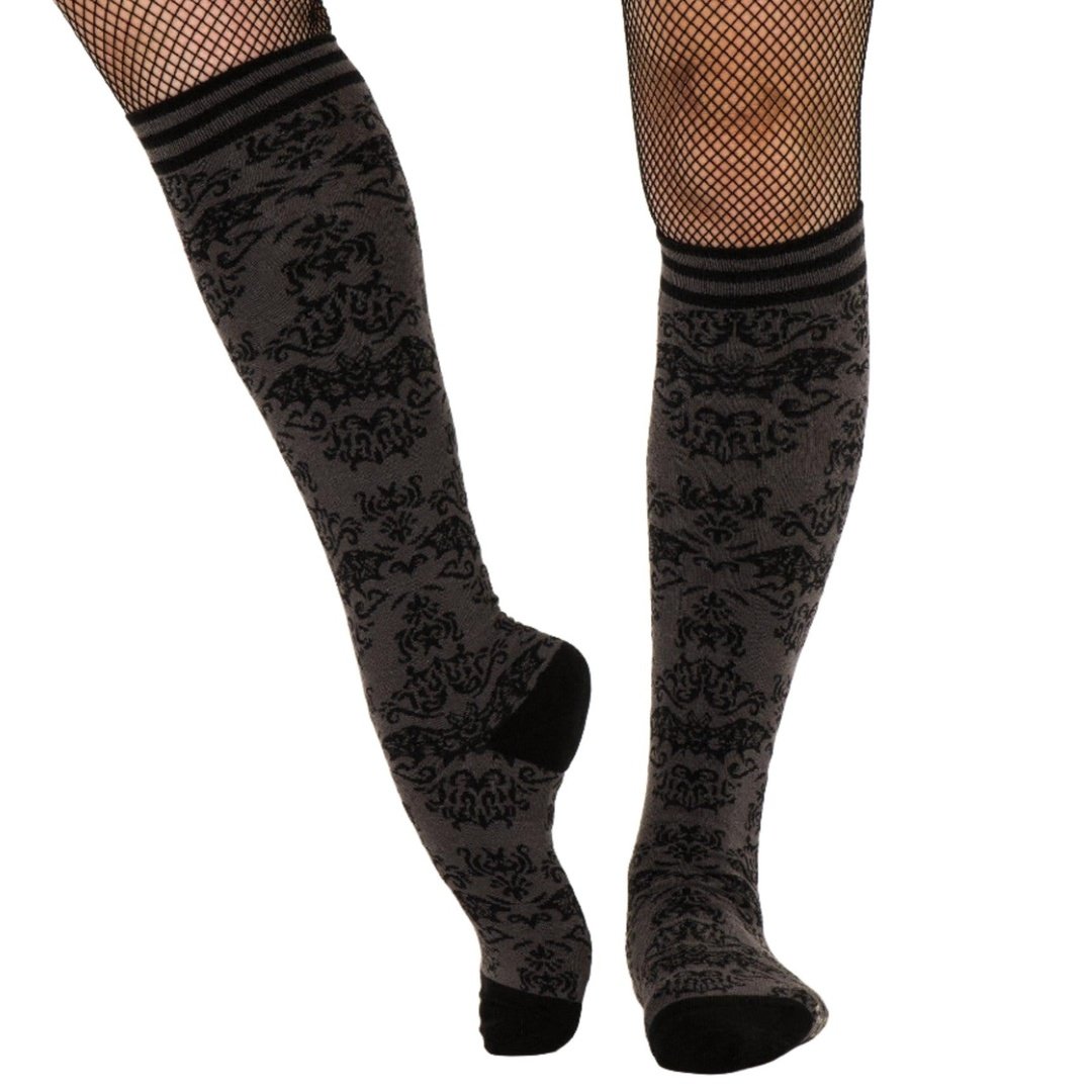 Bat Damask Knee High Socks - FootClothes
