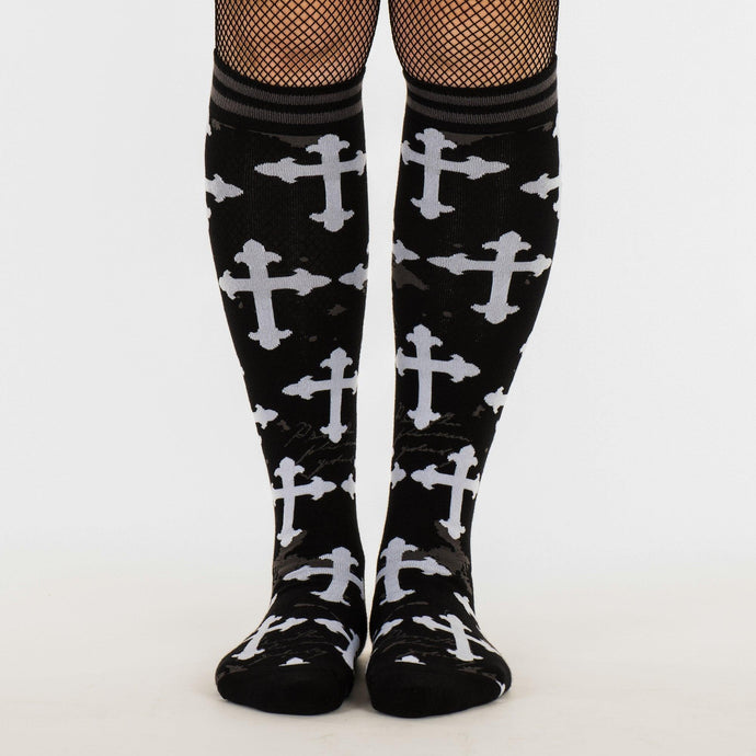 Gothic Crosses Knee High Socks - FootClothes