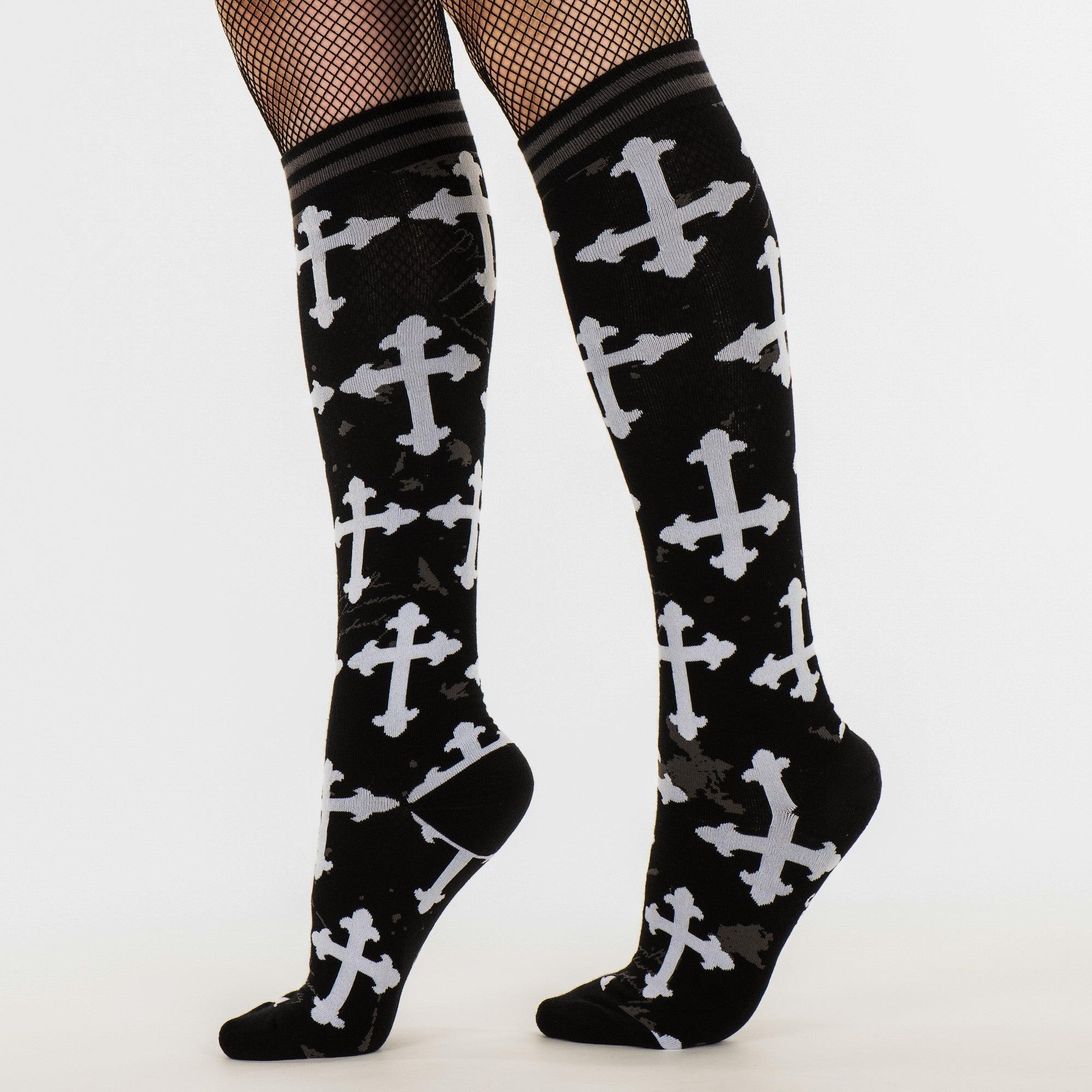 Gothic Crosses Knee High Socks | FootClothes | Socks | 1602