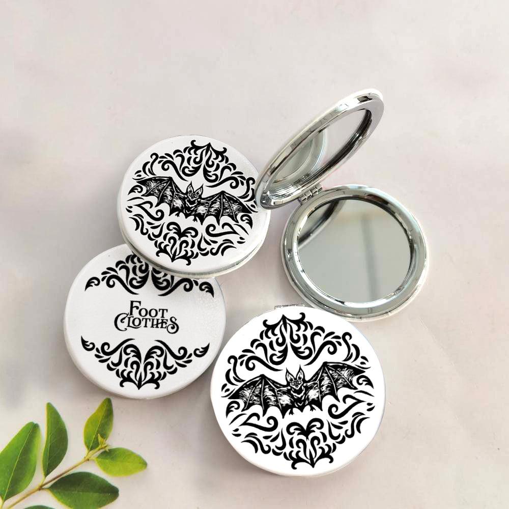 LIMITED Bat Damask Vegan Leather Dual Sided Compact Mirror - FootClothes
