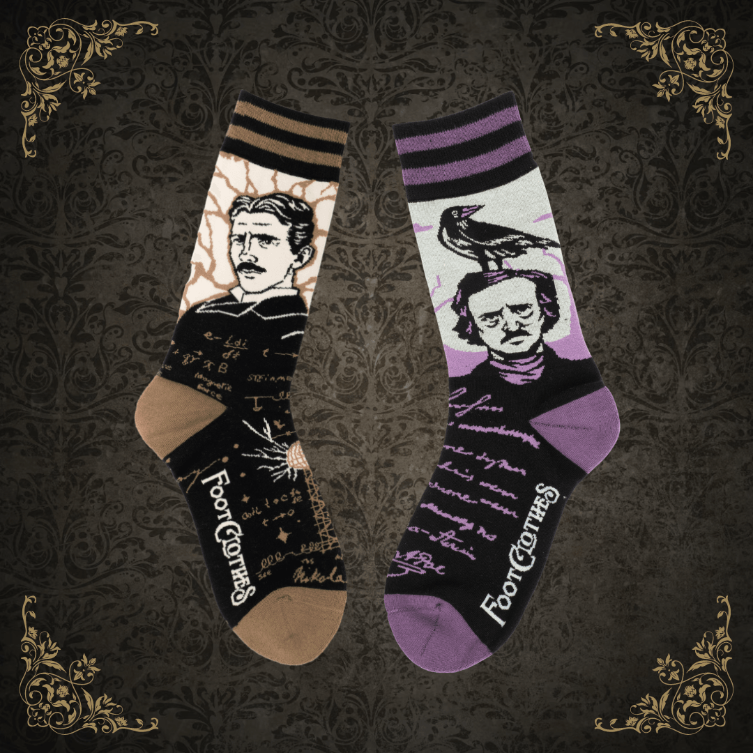 Nikola Tesla and Edgar Alan Poe Crew Sock Pack | FootClothes | Sock Pack | 03P4