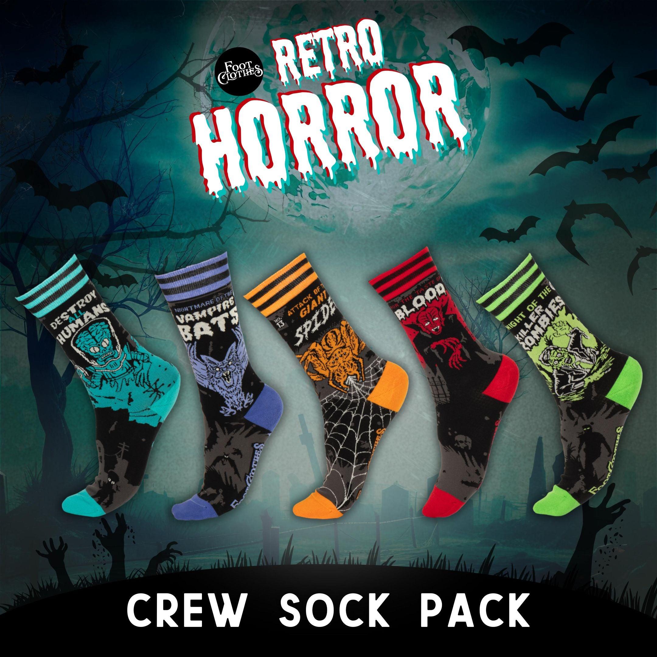 Retro Horror Crew Sock Pack | 5 Designs | FootClothes | Sock Pack | 18P