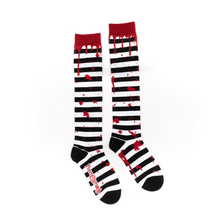 Load image into Gallery viewer, Sanguine Stripes Blood Spatter Knee High Socks - FootClothes

