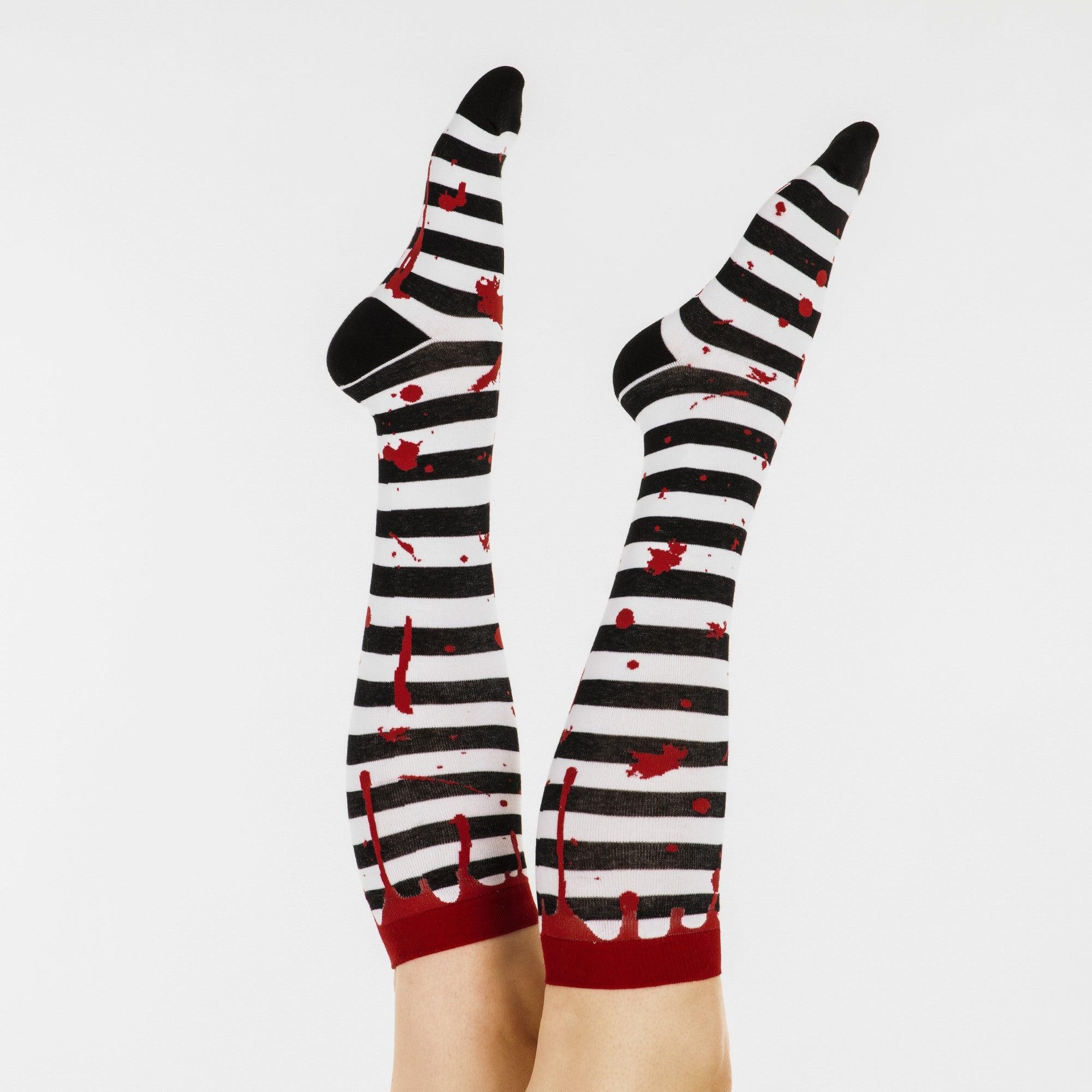 Sanguine Stripes Blood Spatter Knee High Socks - FootClothes