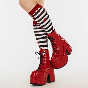 Sanguine Stripes Blood Spatter Knee High Socks - FootClothes