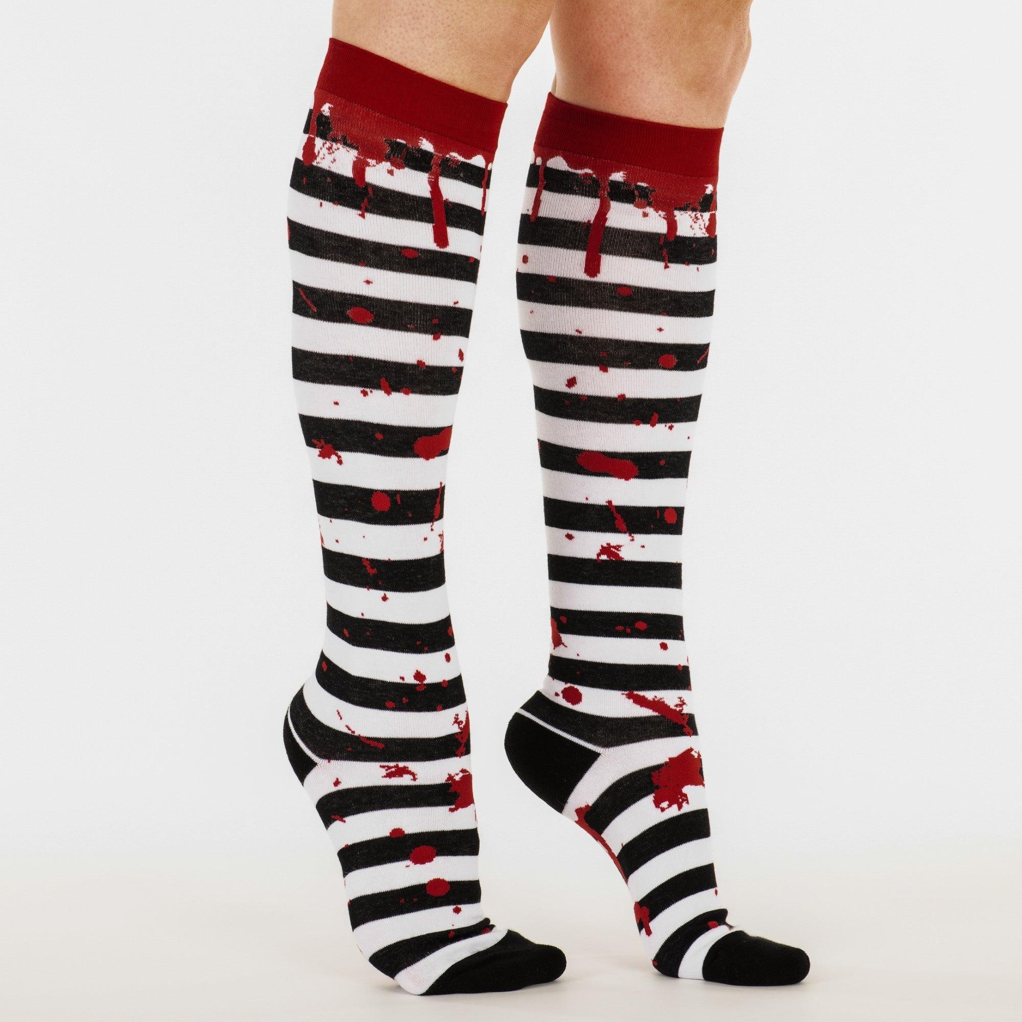 Sanguine Stripes Blood Spatter Knee High Socks | FootClothes | Socks | 1604