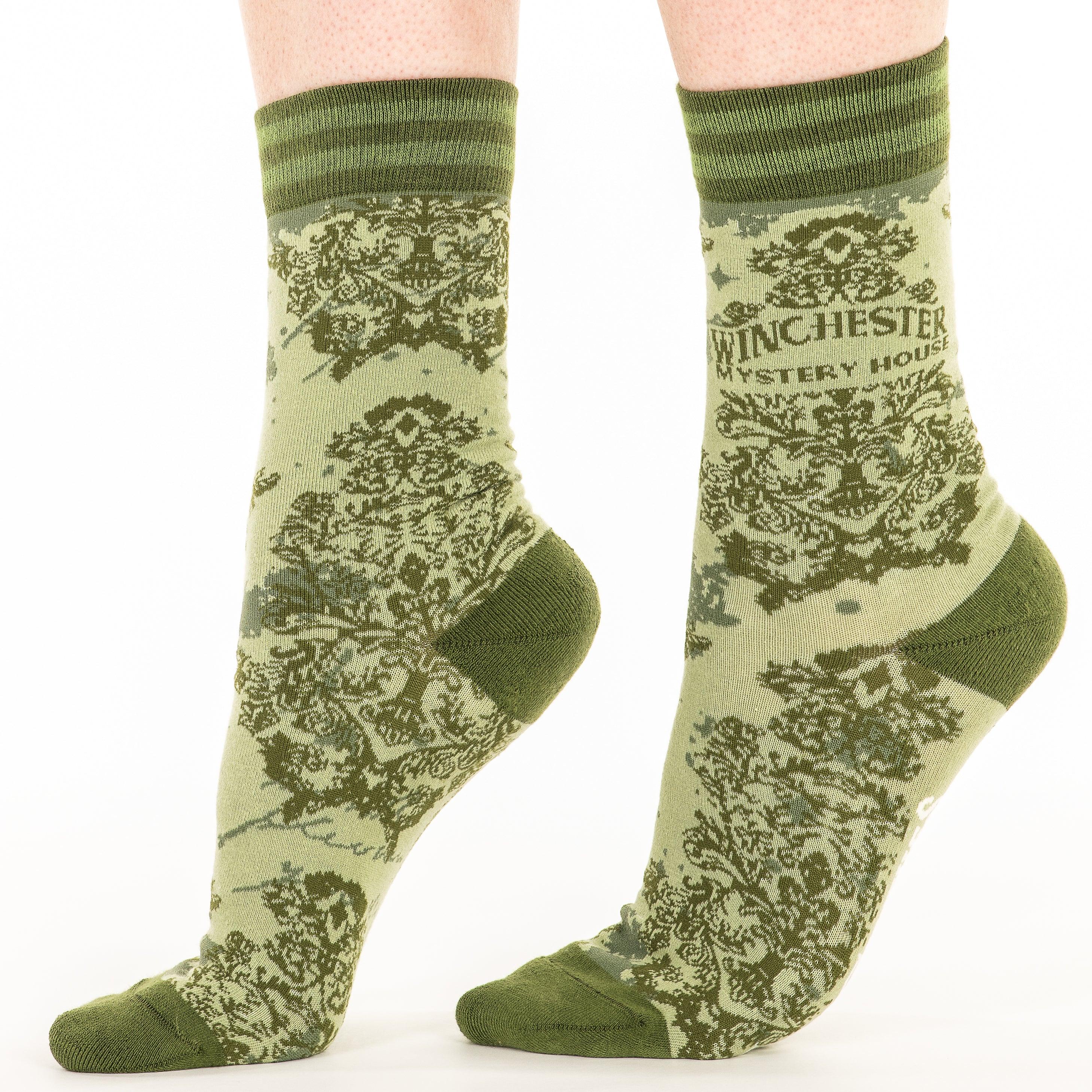 Winchester Mystery House® Ghoulish Green Damask Crew Socks - FootClothes