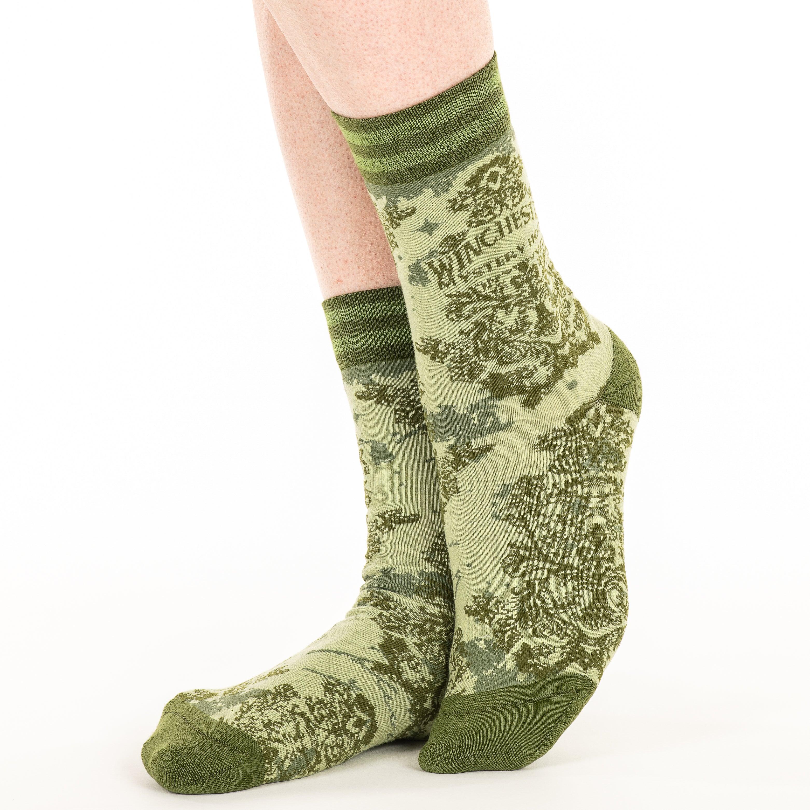 Winchester Mystery House® Ghoulish Green Damask Crew Socks | FootClothes | Socks | 1703