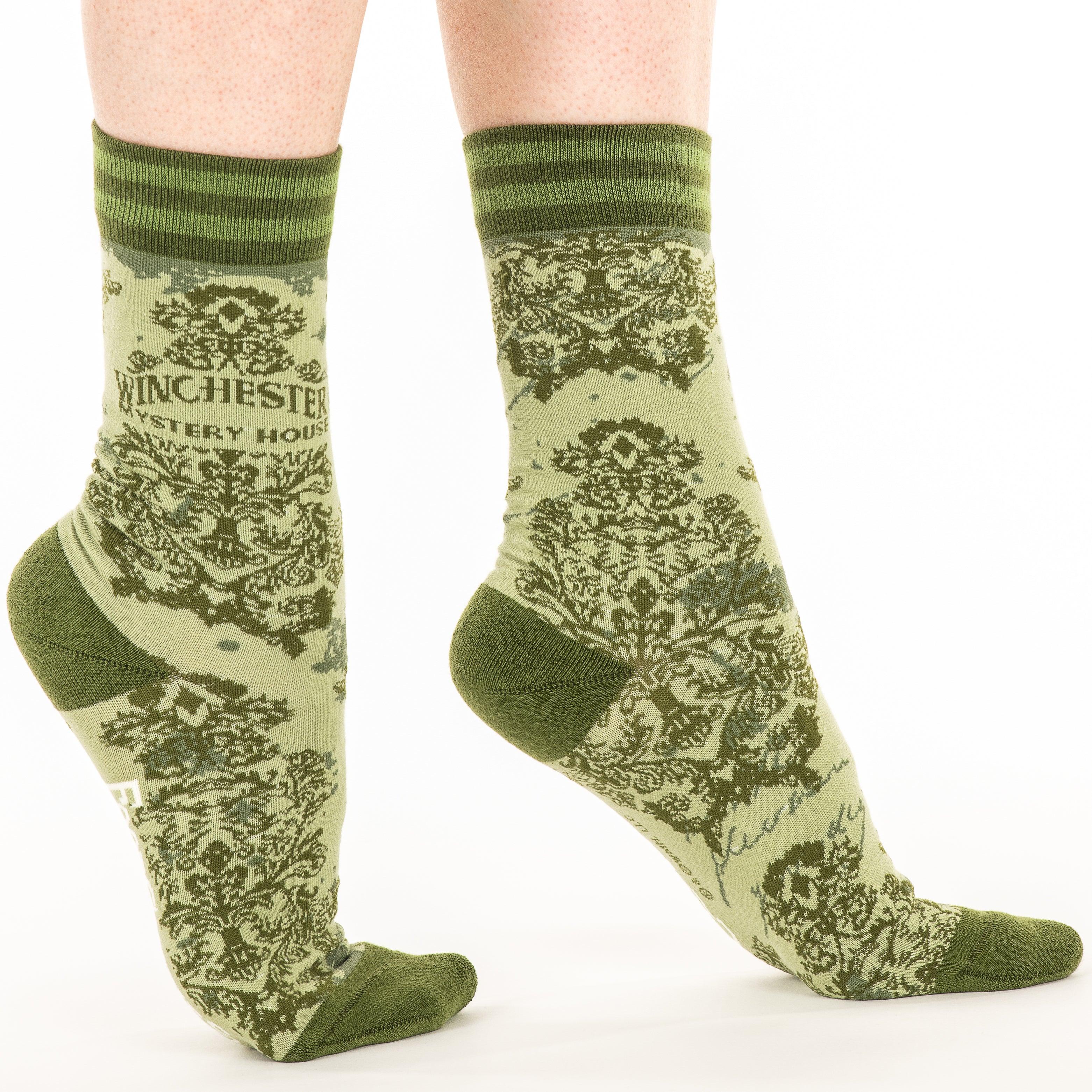 Winchester Mystery House® Ghoulish Green Damask Crew Socks | FootClothes | Socks | 1703