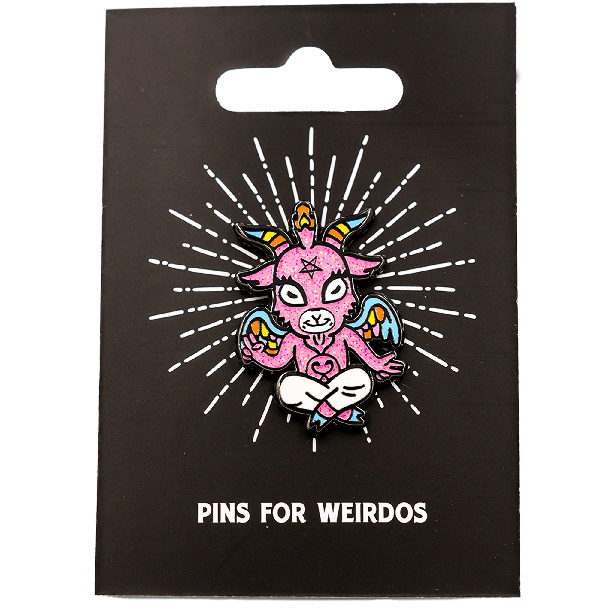 Cute Baphomet Goat Hard Enamel Pin with Glitter - FootClothes