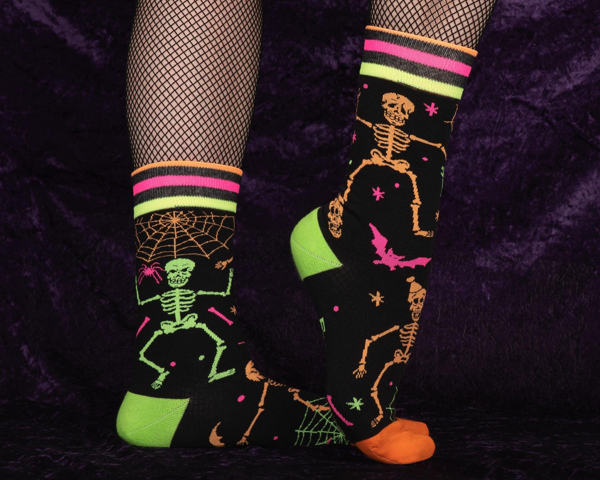 Rave Skeletons Crew Socks - UV Reactive - FootClothes